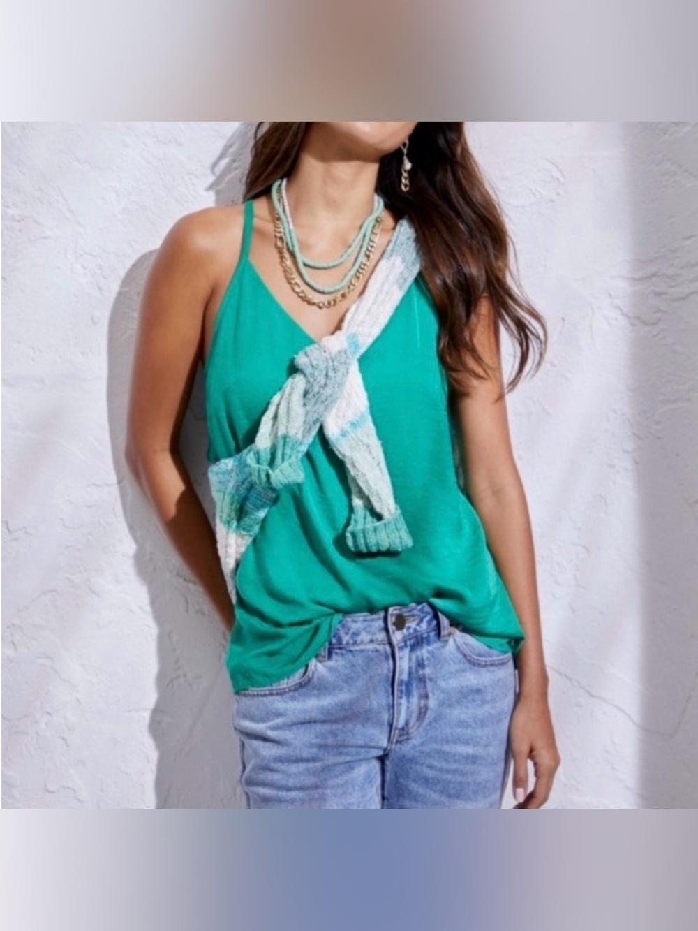 Cabi Park Racerback Cami #6111 Sz Medium Kelly Green Ruffle Back Resortwear Boho